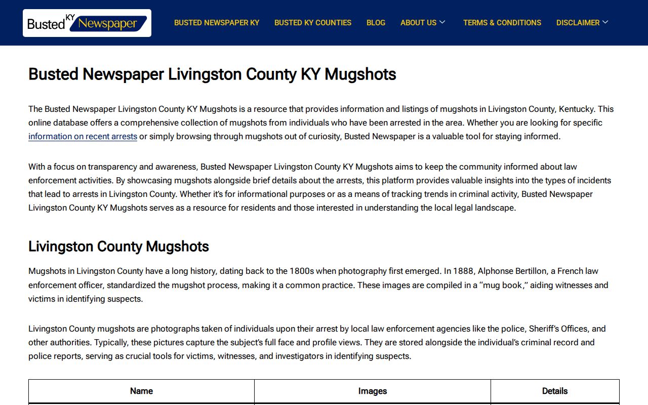 Unofficial Livingston County arrest publication page shown for source comparison