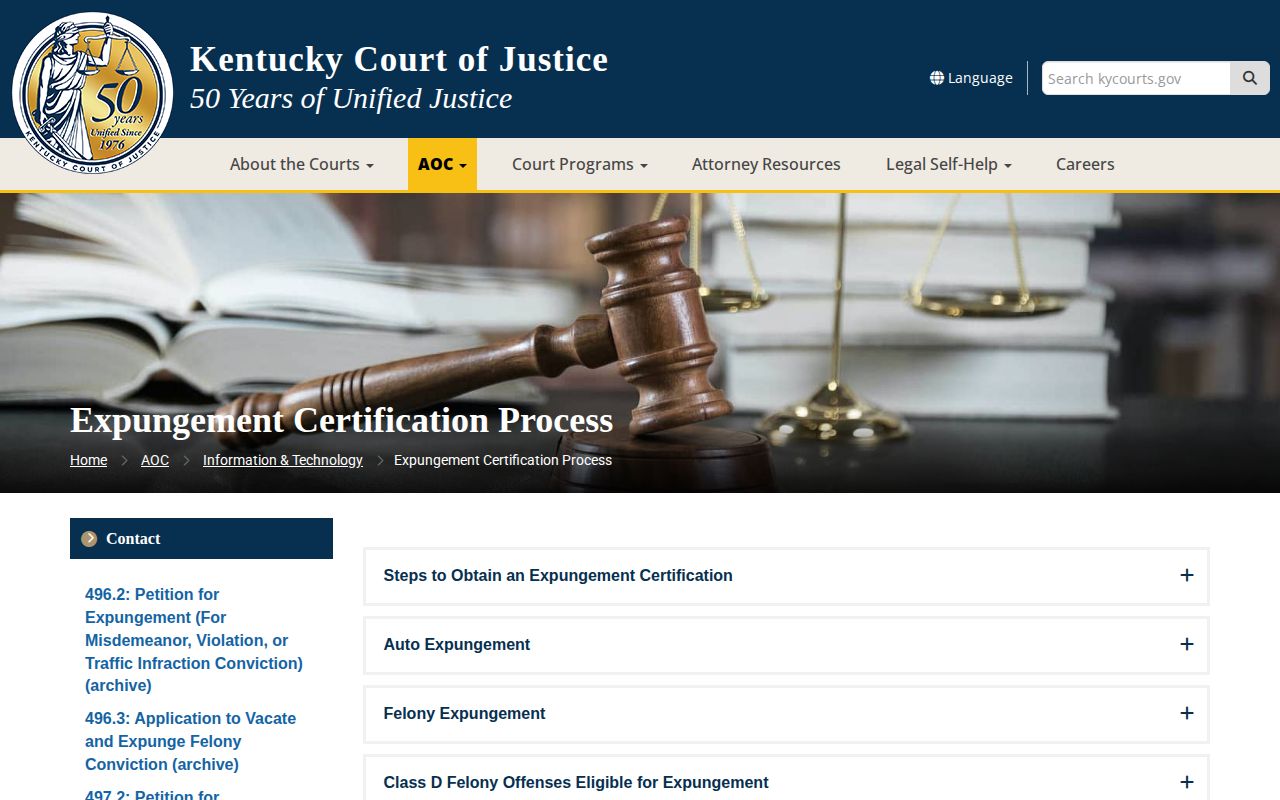 Kentucky court expungement process for Livingston County arrest records