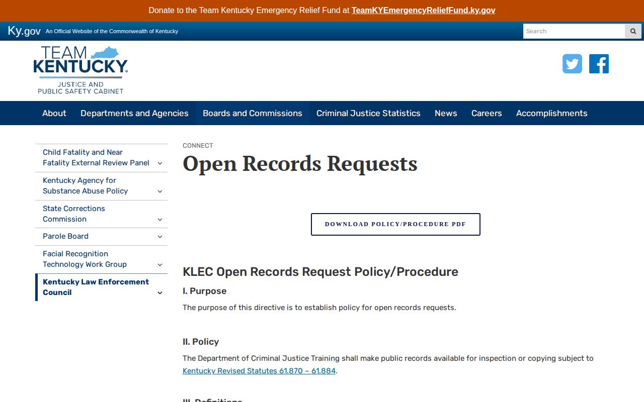 Kentucky written open records request guidance for Livingston County arrest records