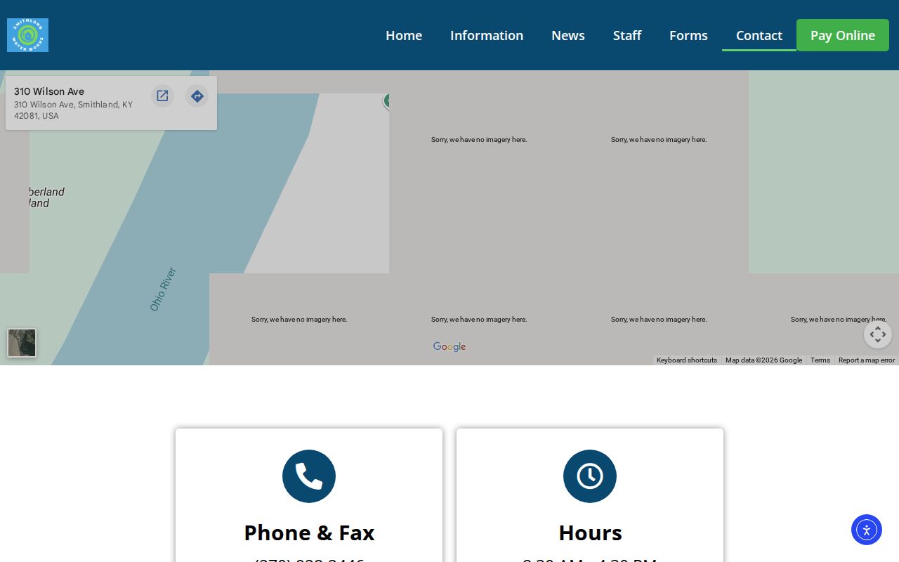 Official City of Smithland contact page showing municipal contact information
