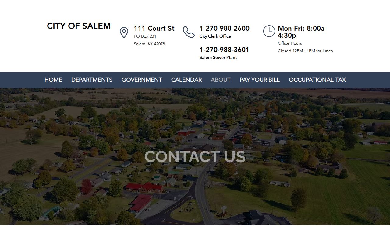 Official City of Salem contact page showing municipal contact information